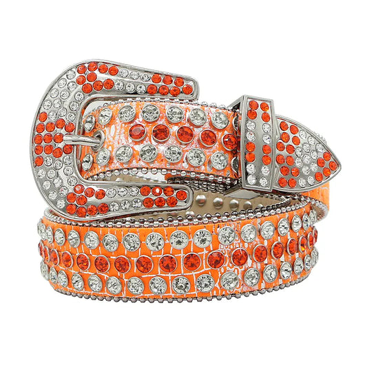 Orange Strap With Silver & Orange Rhinestone Belt