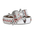 Gengar Metal Buckle White Strap With Crystal & Red Studded Rhinestone Belt
