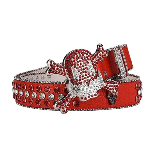 Gengar Metal Buckle Red Strap With Red & Crystal Studded Rhinestone Belt
