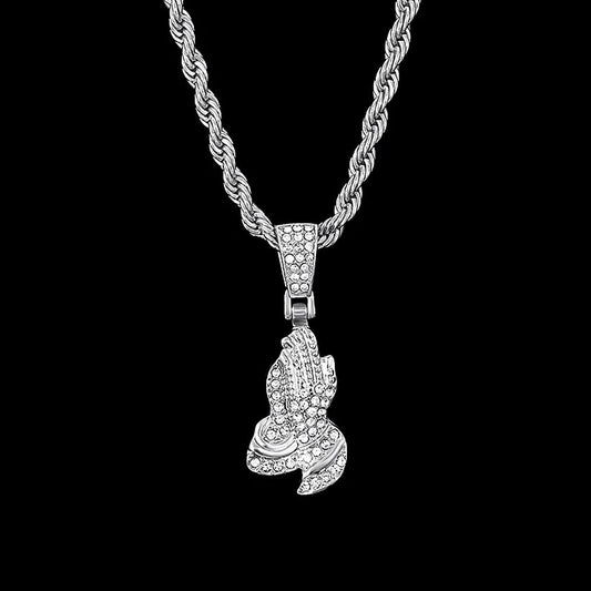 Praying Hands Iced Out Bling Pendant