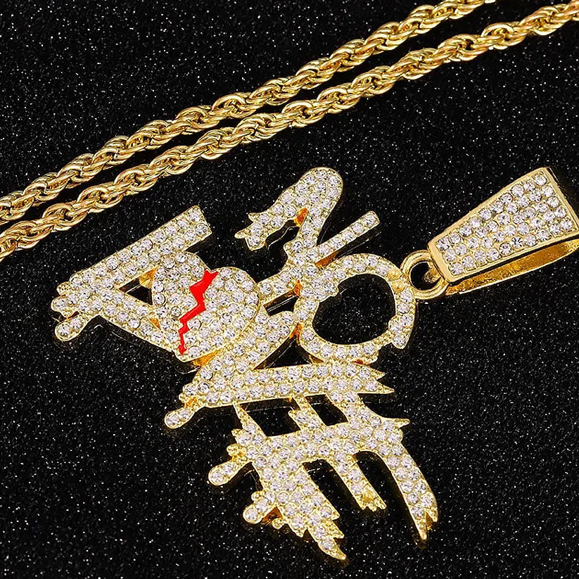 Iced Out No Love Necklace Rhinestone Pendant
