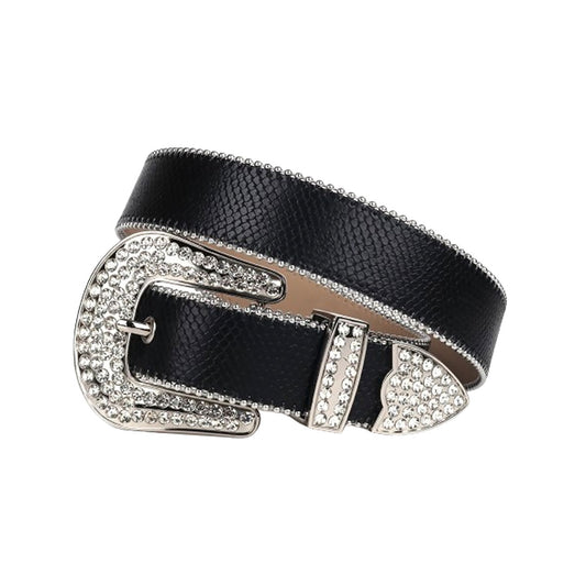 Rhinestone Black Strap With Crystal Studded Belt