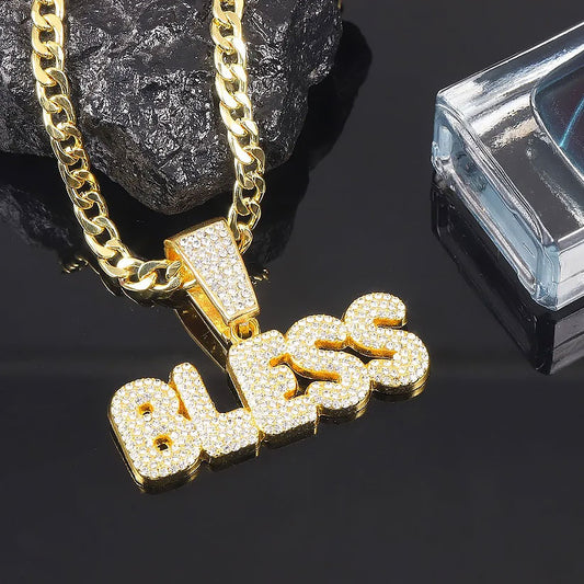 Rock Rapper Bless Alphabet Trendy Rhinestone Pendant