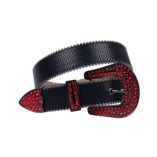 Rhinestone Black Strap With Red Studded Belt