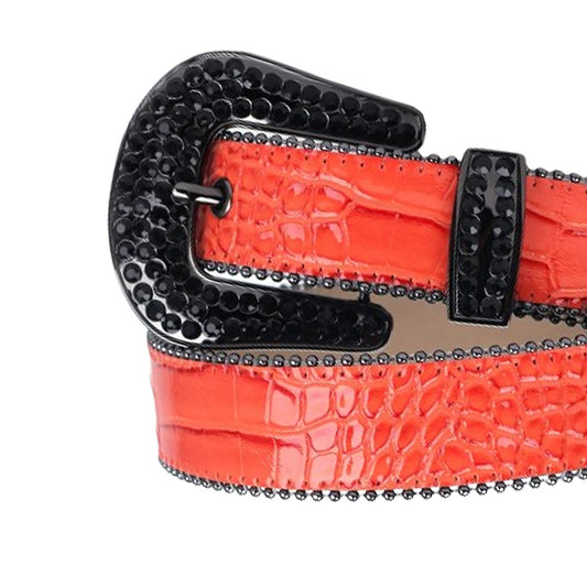 Rhinestone Orange Strap With Black Studded Belt