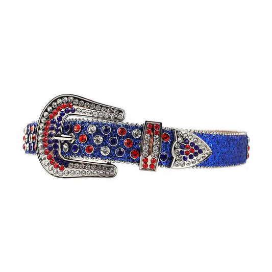 Blue Strap With Multi Rhinestone Belt