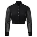 Women's Baseball All Black Cropped Slim Fit Varsity Jacket