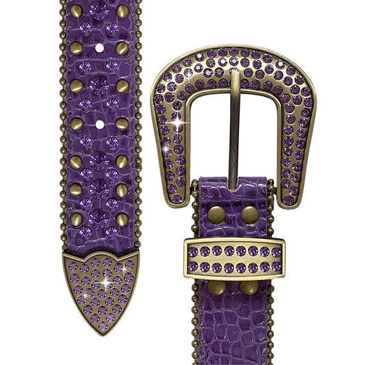 Western Purple Strap With Purple & Metal Studded Rhinestone Belt