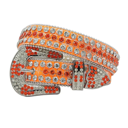 Orange Strap With Silver & Orange Rhinestone Belt