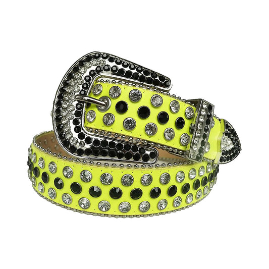 Rhinestone Black Multi Color Belt With Yellow Strap