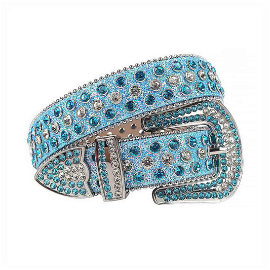Rhinestone Blue Strap With Blue & Crystal Studded Belt