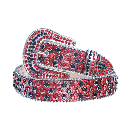 Rhinestone Red And Black Belt With Red Snake Strap
