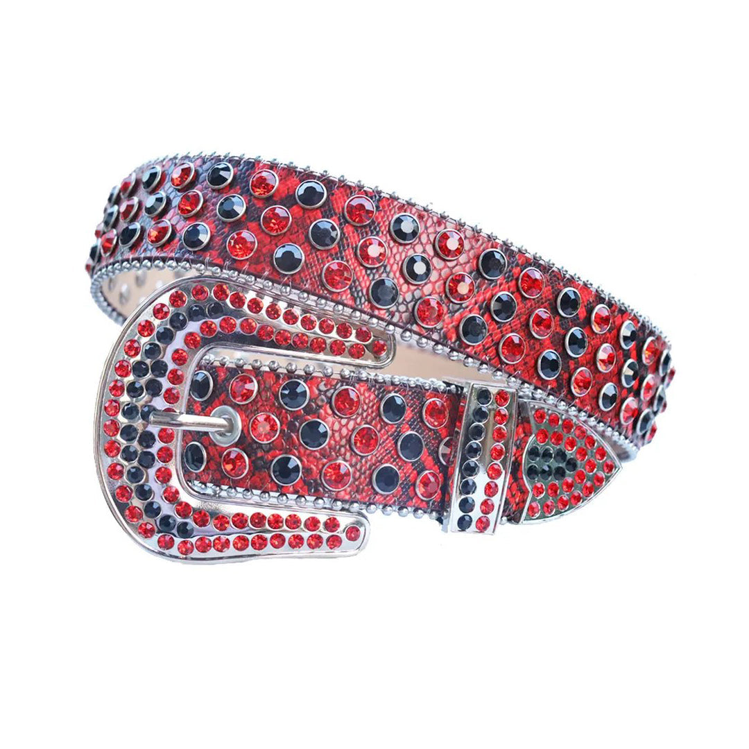 Rhinestone Red And Black Belt With Red Snake Strap
