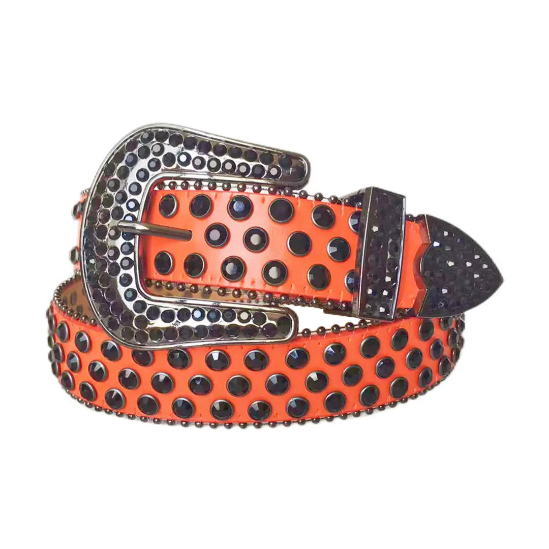 Rhinestone Black Belt With Orange Strap