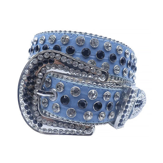 Rhinestone Diamond And Black Belt With Blue Textured Strap