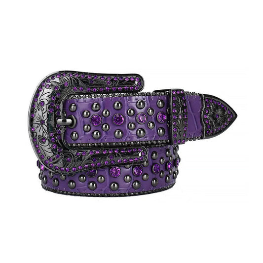 Rhinestone Purple And Silver Studs Belt With Purple Strap