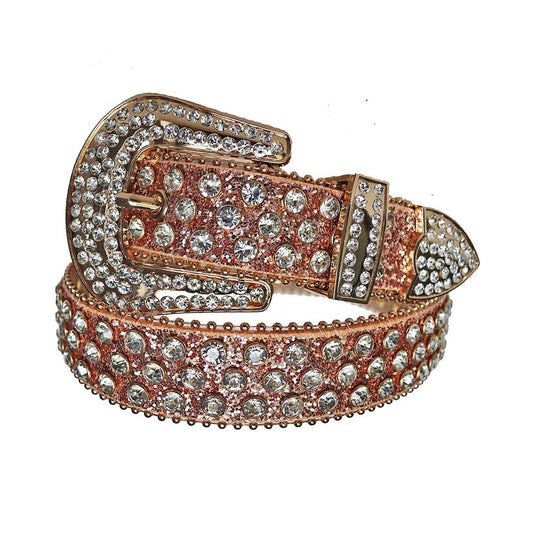 Rhinestone Diamond Belt With Brown Glitter Strap - A diamond belt for men and women, featuring real diamond-like sparkle on a brown glitter strap, perfect for those seeking belts with diamonds