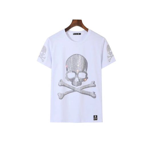 Rhinestone Skull With Bone Black T-shirt