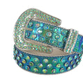 Rhinestone Green Chromatic Multi Color Belt With Green Chromatic Strap