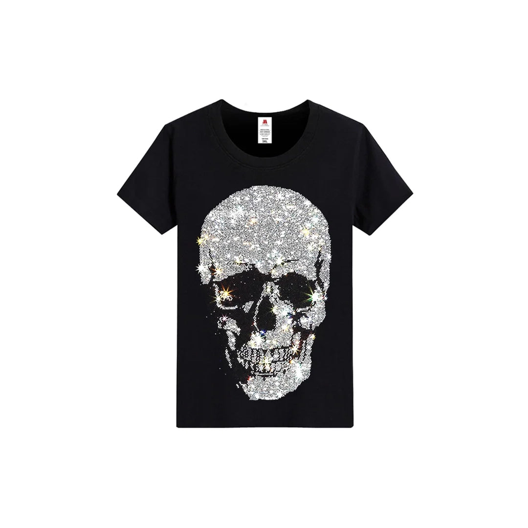 Rhinestone Hip Hop Skull Black T-shirt