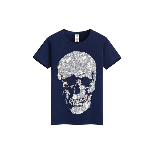 Rhinestone Hip Hop Skull Black T-shirt