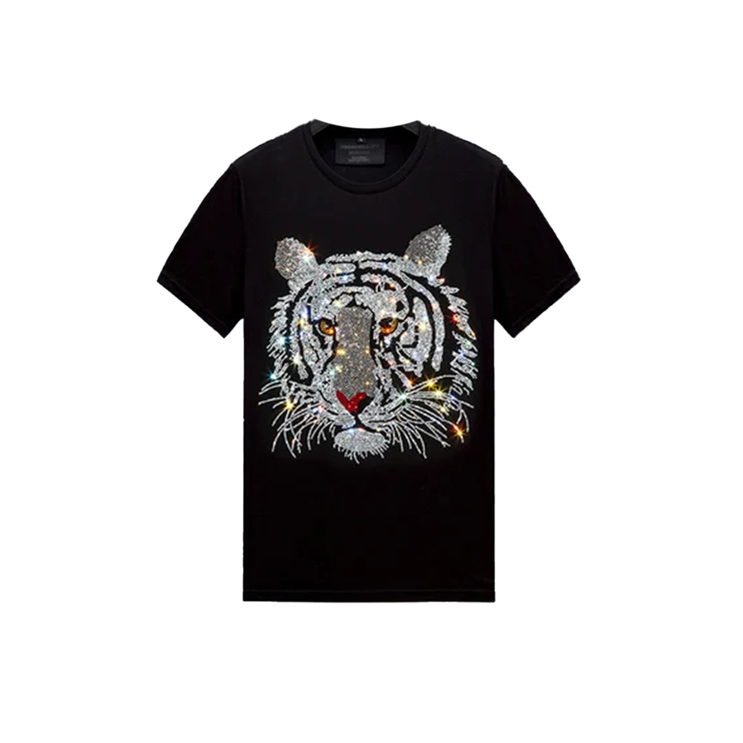Rhinestone Tiger Print Black T-shirt