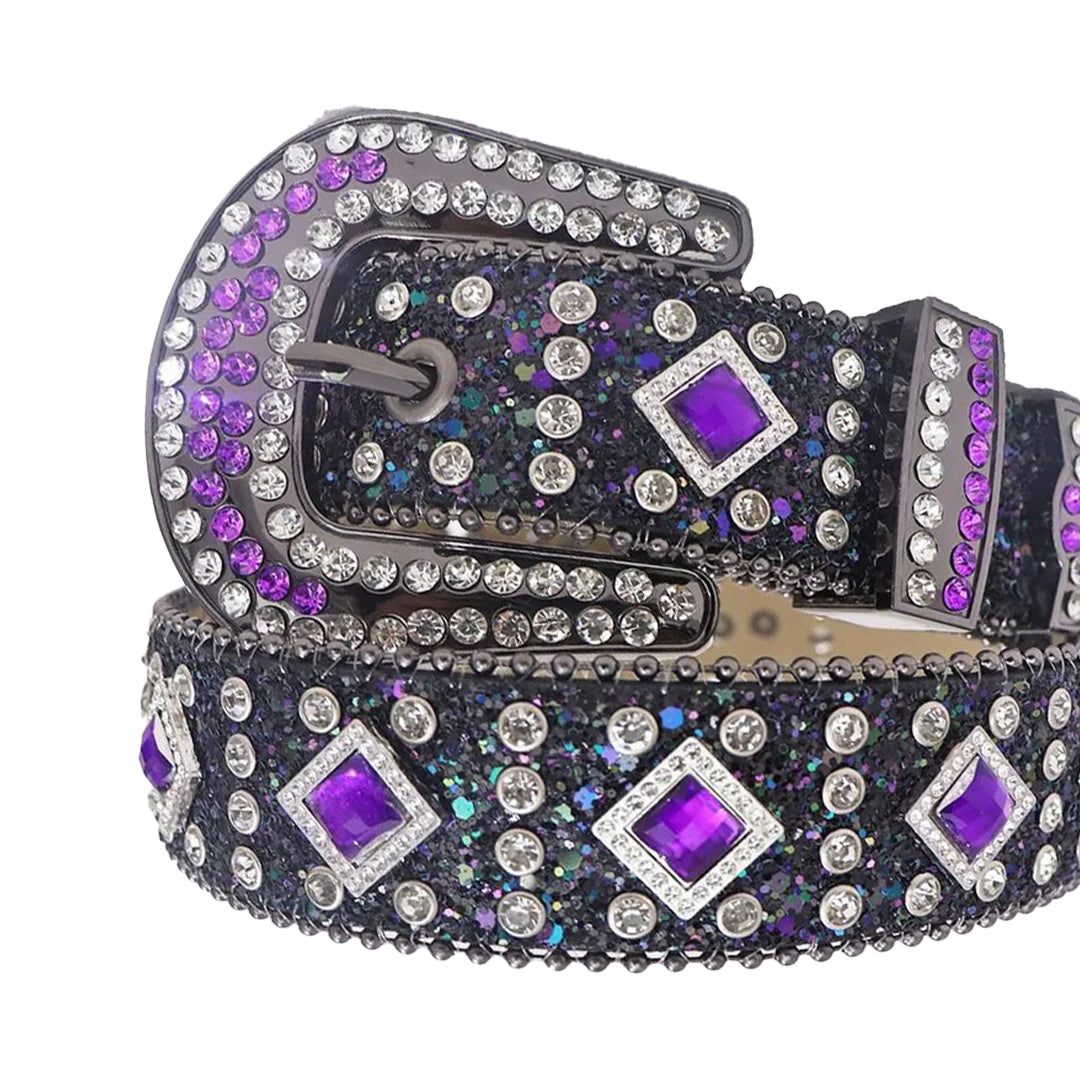 Rhinestone Purple Sapphire Belt With Black Glitter Strap