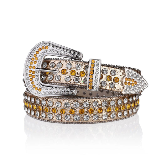 Rhinestone Gold Strap With Crystal & Gold Studded Belt