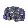 Rhinestone Blue With Silver Studs Belt With Black Texture Strap