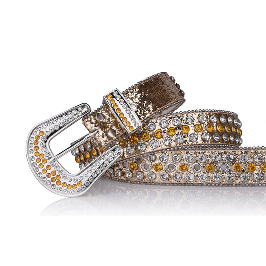 Rhinestone Gold Strap With Crystal & Gold Studded Belt