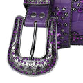 Rhinestone Purple And Silver Studs Belt With Purple Textured Strap