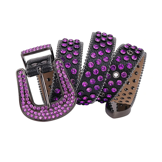 Rhinestone Black Strap With Purple Studded Belt