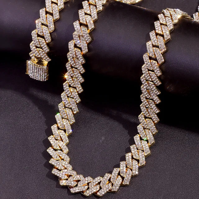 Cuban 14mm Iced Out Bling Rhinestone Chain