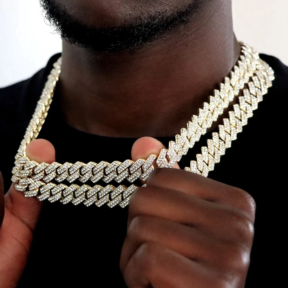 Cuban 14mm Iced Out Bling Rhinestone Chain